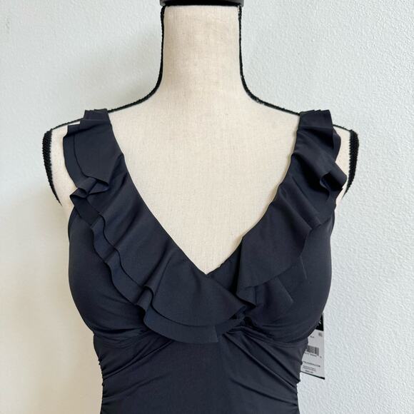 Lauren Ralph Lauren Black Beach Club Solid Ruffle Tankini Top Women’s Small NWT - Picture 3 of 8